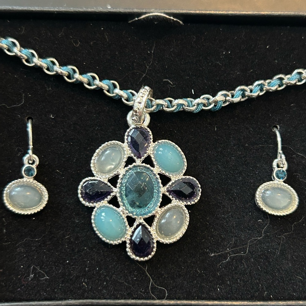 Avon Blue Necklace & Earrings Set